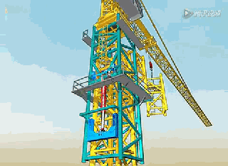 塔吊爬升节通过液压千斤顶将自己升高